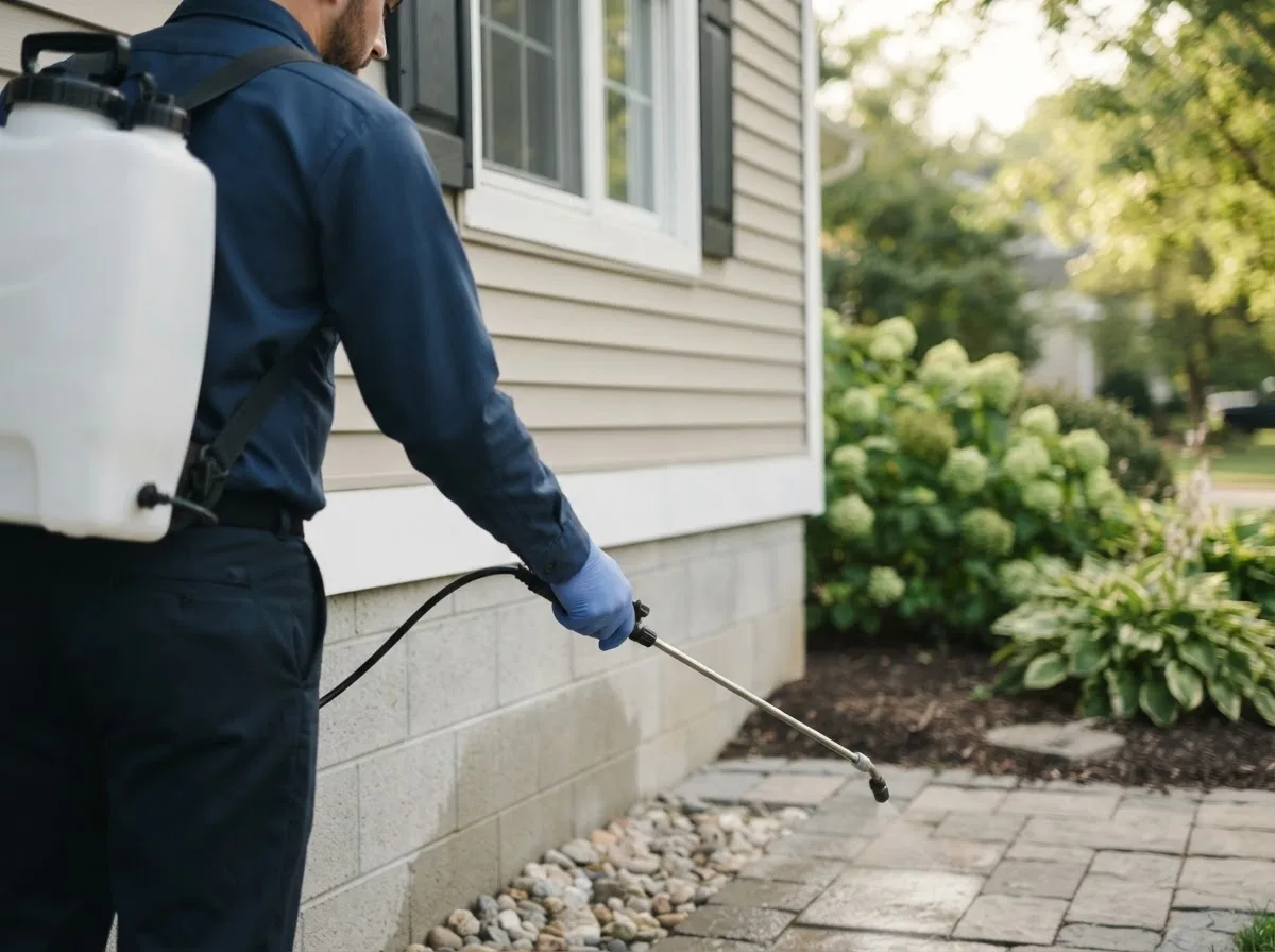 Pest control technician inspecting a home in New Ringgold, PA